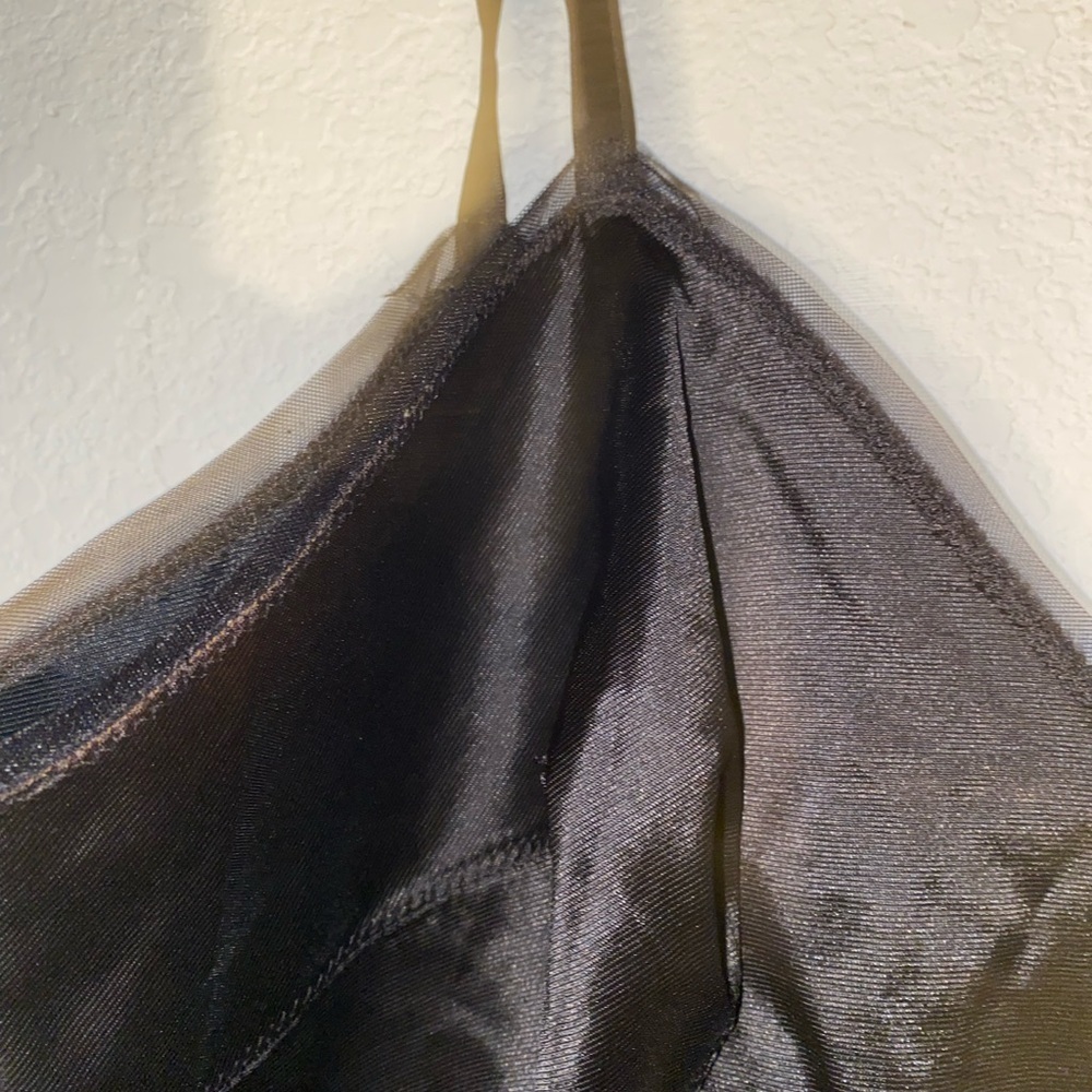 Vintage Vanity Fair Mesh Trim Black Bias Midi Coquette Fairy Slip Dress/Gown 8 - Picture 9 of 14